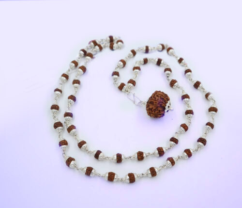 9 मुखी रुद्राक्ष ( माला के साथ ) – Silver Cap Rudraksha Mala With 9 Mukhi Rudraksha Pendant